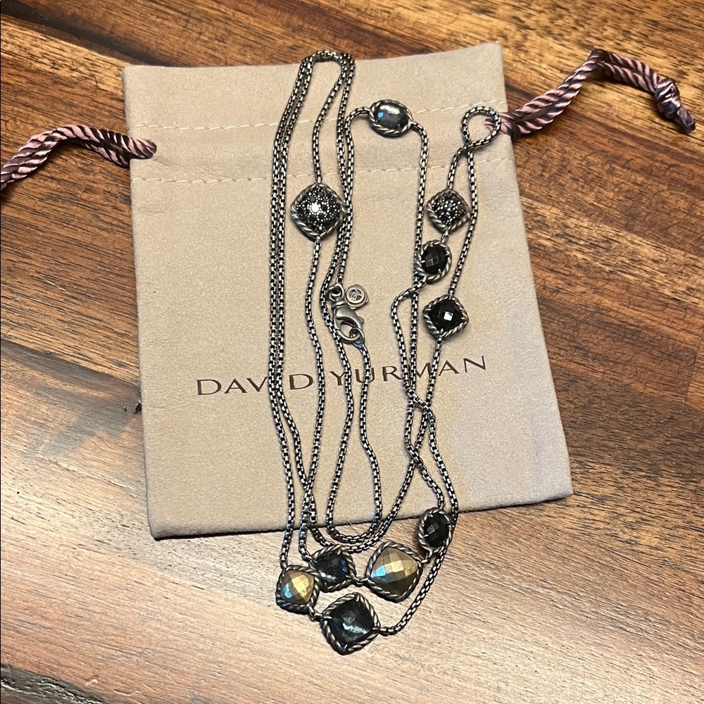 David Yurman Chatelaine Diamond, onyx and gold station necklace - Picture 1 of 7